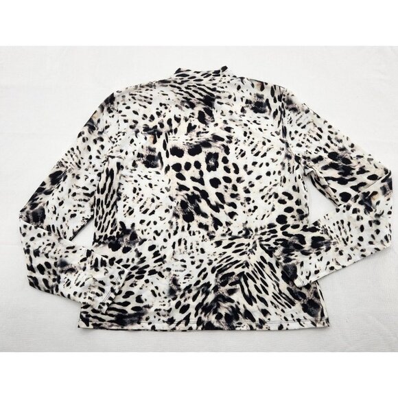 Elie Tahari Womens Size Medium Leopard Print Long Sleeve Mock Neck Shirt Top - Picture 3 of 7